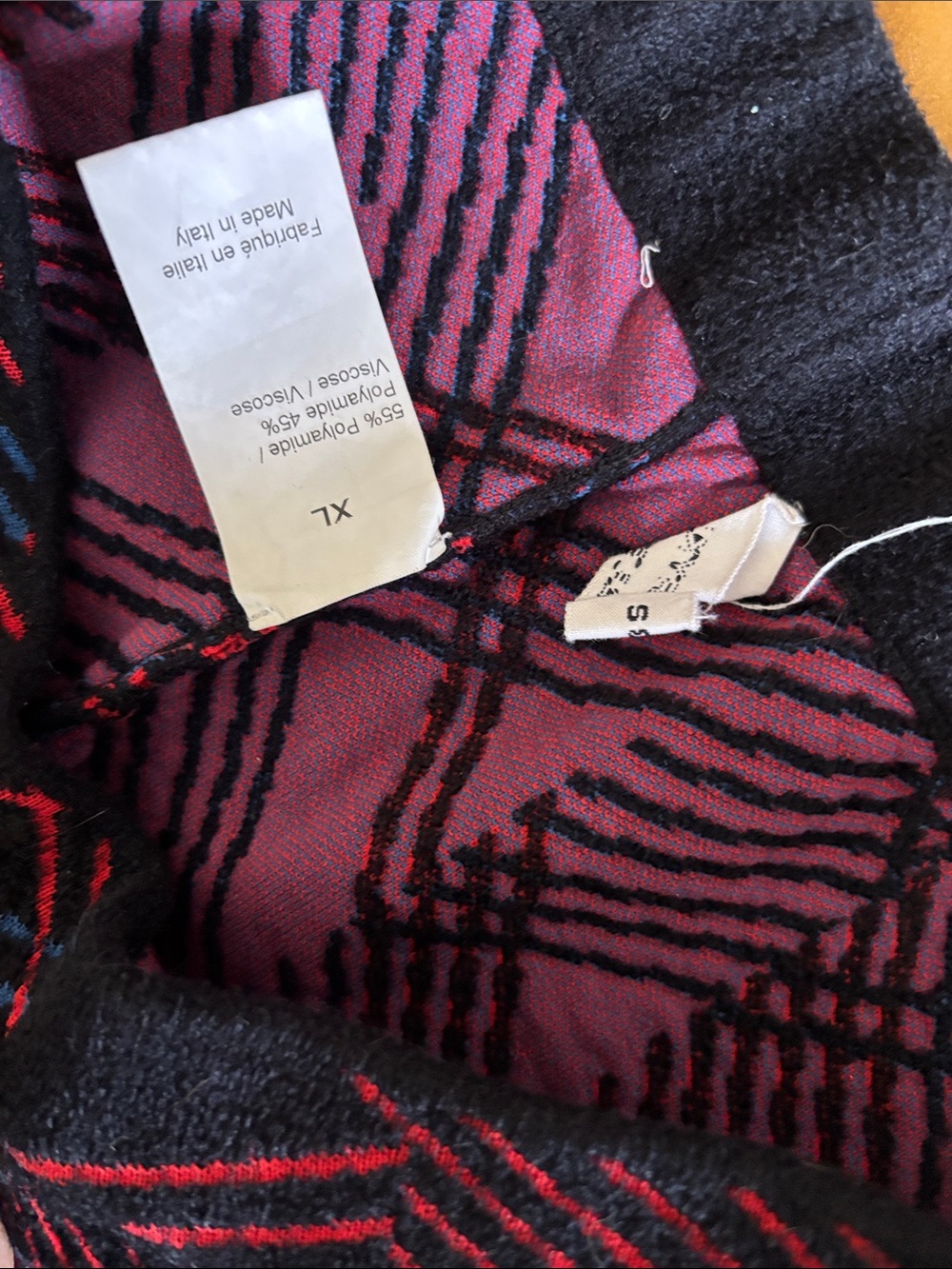 Sonia Rykiel Black Plaid Pants with Red and Blue Geometric Lines - Picture 2 of 3